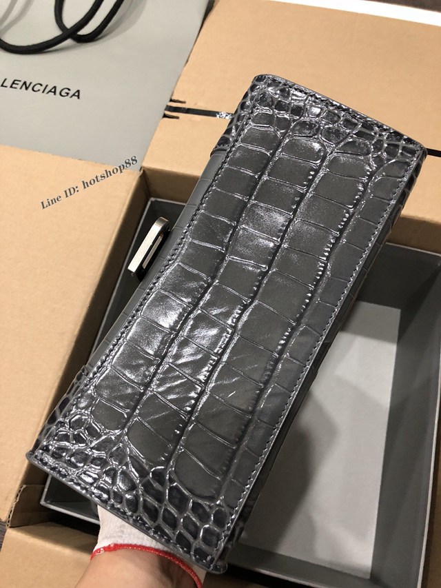 Balenciaga專櫃爆款大號手提女包 巴黎世家升級版鱷魚深灰銀扣Hourglass沙漏包 fyj1624